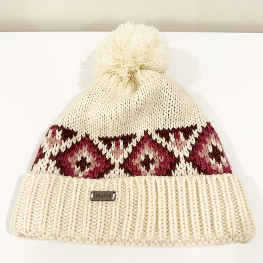 Igloos One Size Pom Pom Woven Fair Isle Geometric Beanie Toboggan Hat
